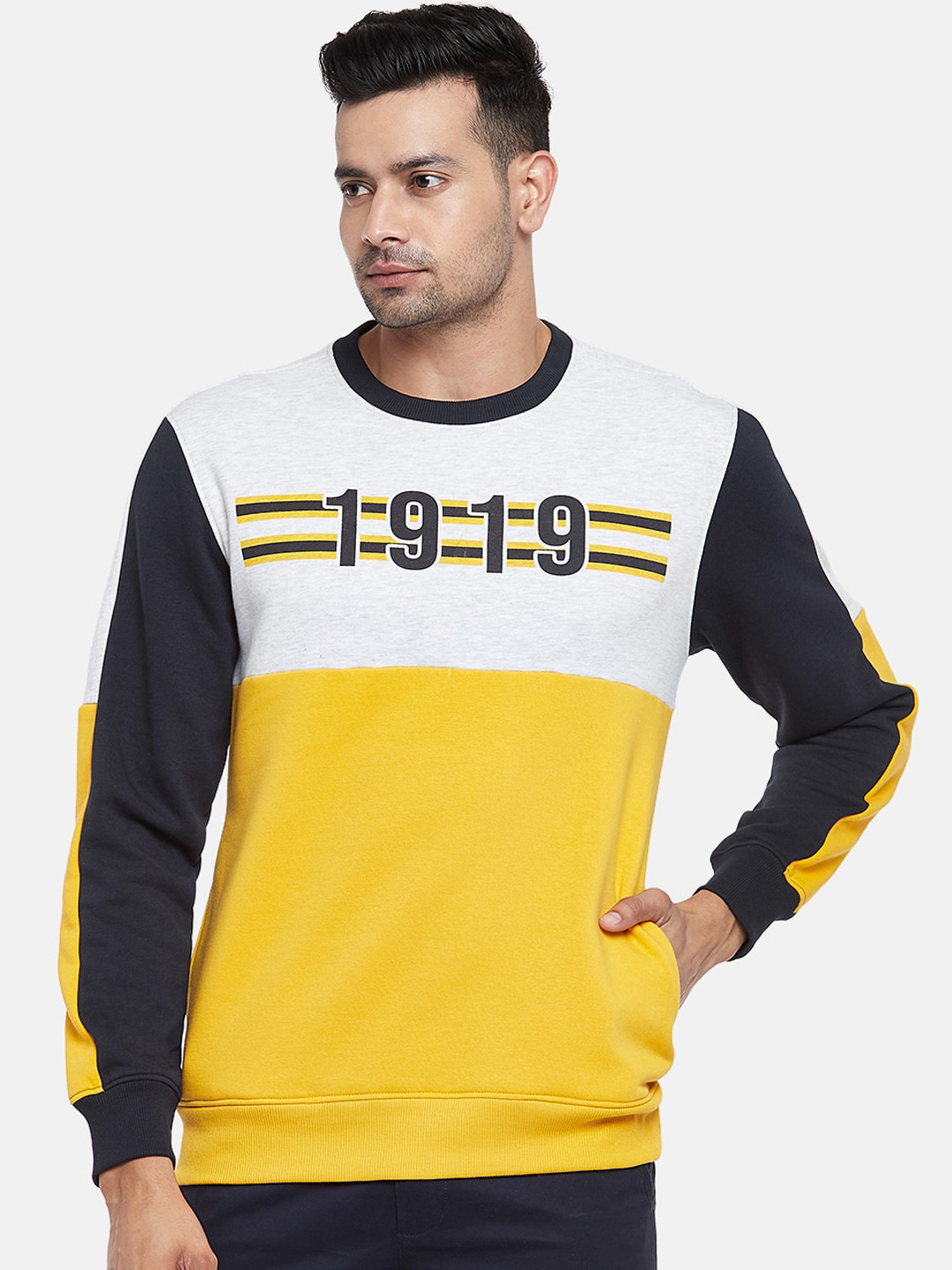 

BYFORD by Pantaloons Men Mustard Colourblocked Sweatshirt