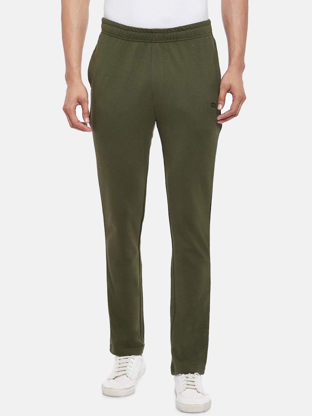 

Ajile by Pantaloons Men Pure Cotton Olive Green Solid Slim-Fit Track Pant