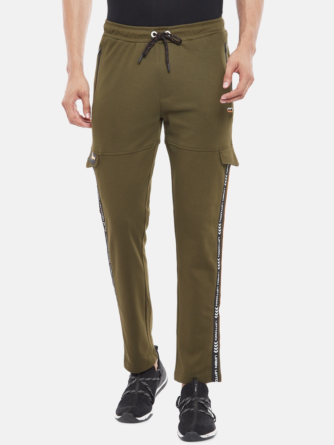 

Ajile by Pantaloons Men Olive-Green Solid Pure Cotton Slim-Fit Track Pants