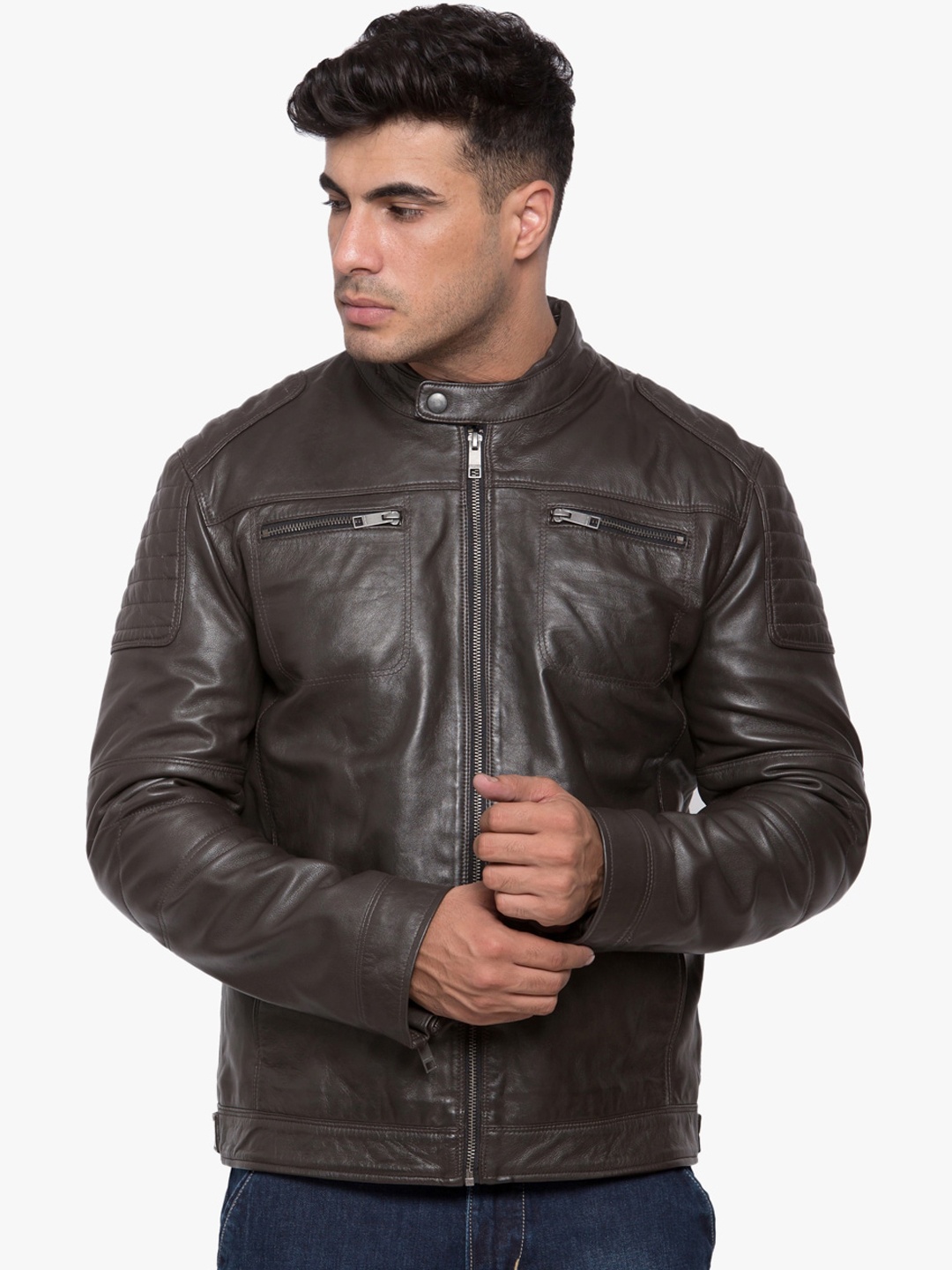 

Justanned Men Brown Leather Biker Leather Jacket