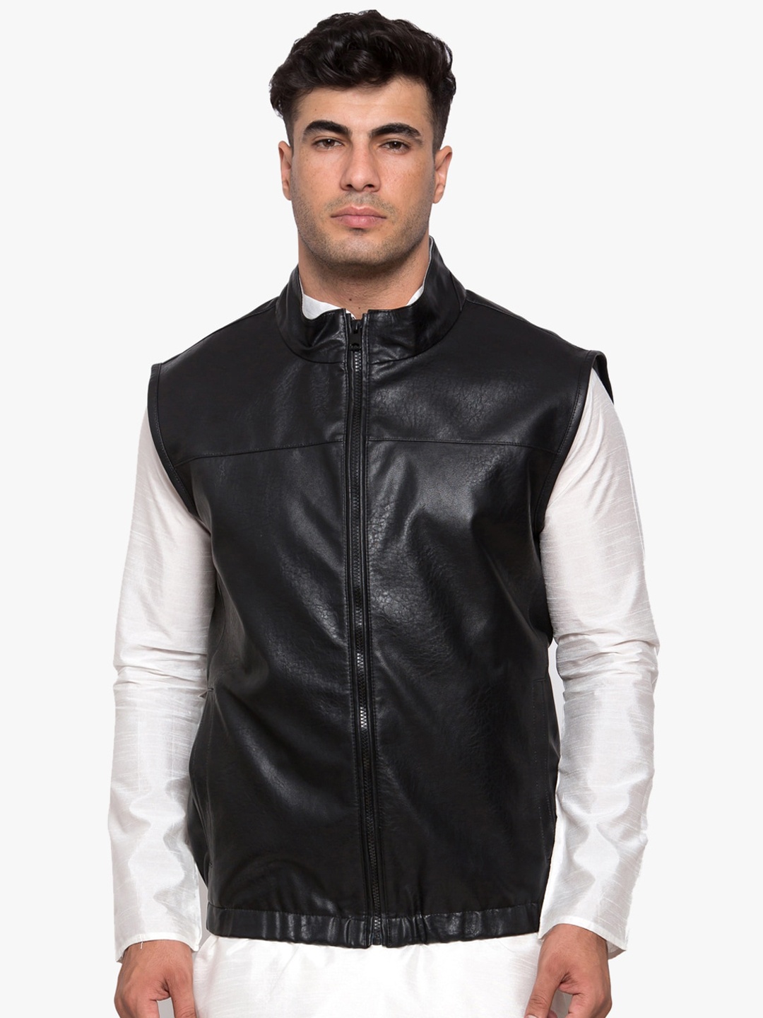 

Justanned Men Black Solid Half Sleeve Biker Jacket