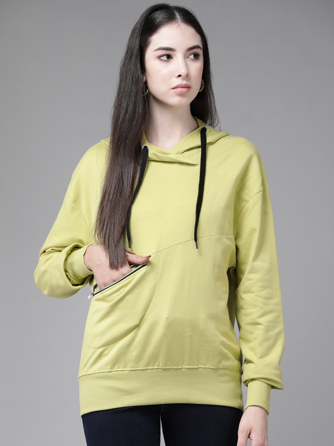 

The Dry State Women Green Hooded Sweatshirt