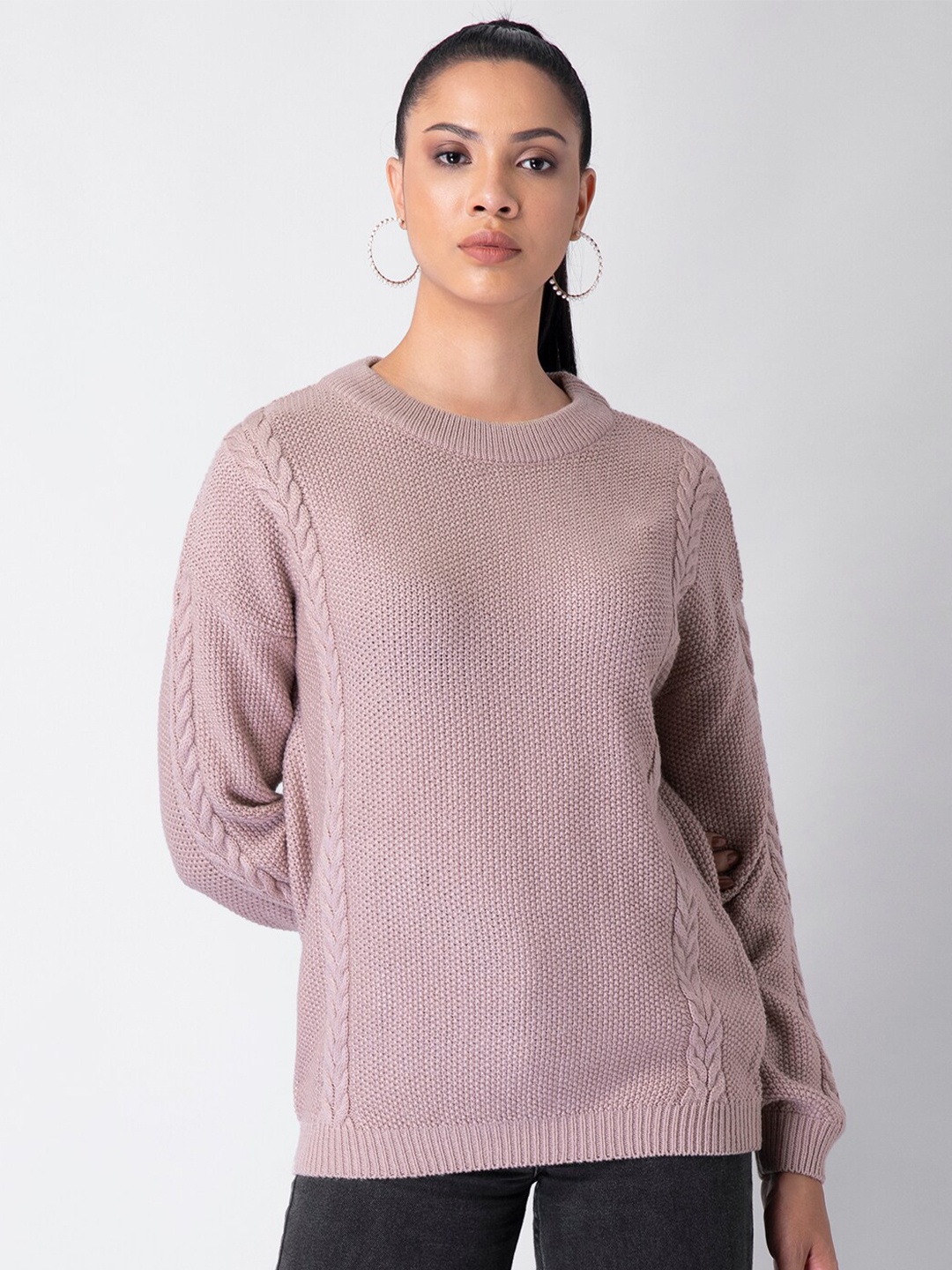 

FabAlley Women Pink Cable Knit Pullover Sweater