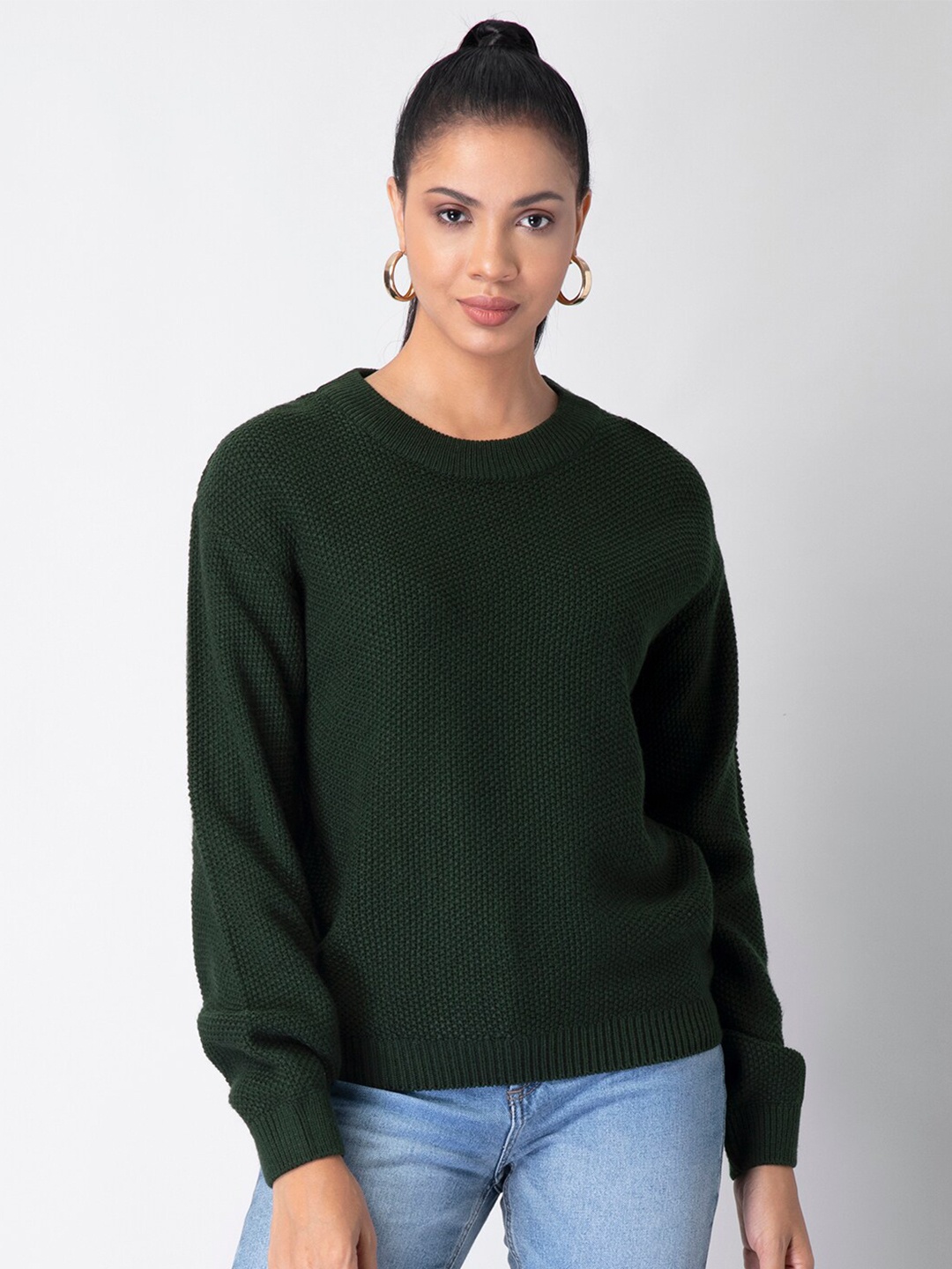 

FabAlley Women Green Textured Pullover