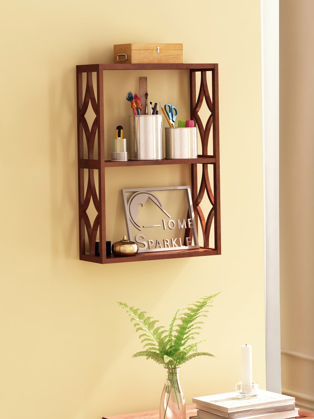 

Home Sparkle Brown Two Tier MDF Basic Wall Shelf