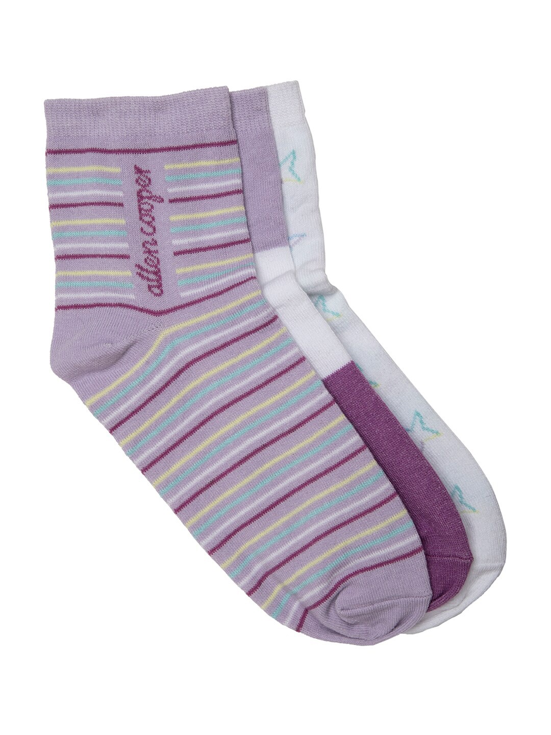 

Allen Cooper Women Pack Of 3 Purple & White Ankle Length Cotton Socks