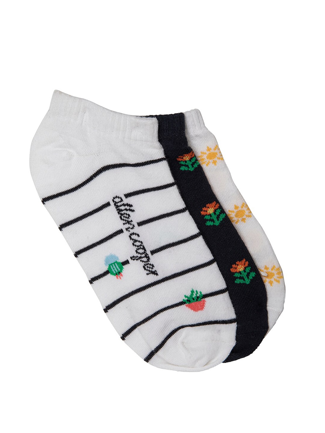 

Allen Cooper Women Pack Of 3 Cotton Ankle-Length Socks, White