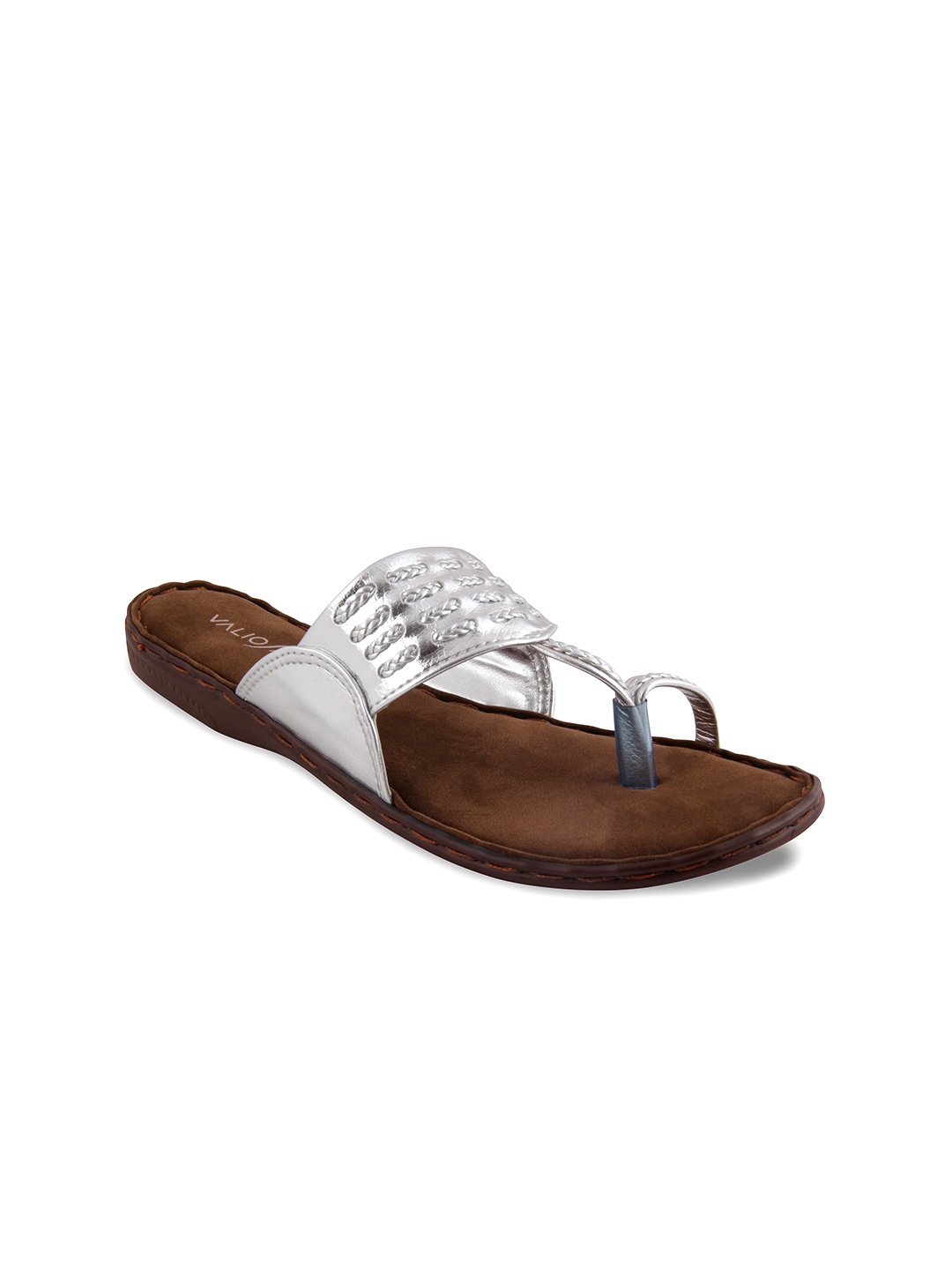 

VALIOSAA Women Silver-Toned Woven Flats