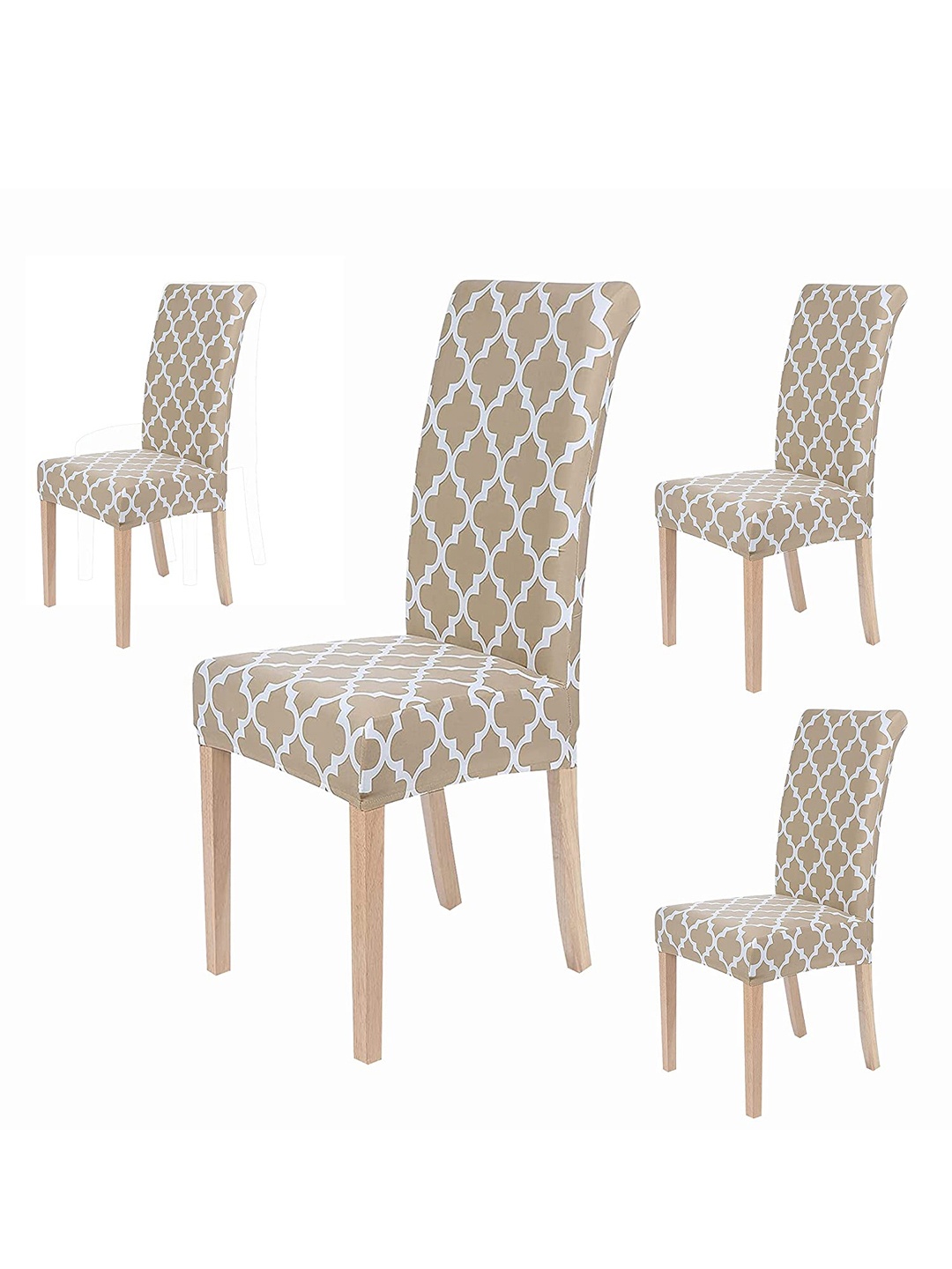 

HOUSE OF QUIRK Set Of 4 Beige & White Printed Chair Covers