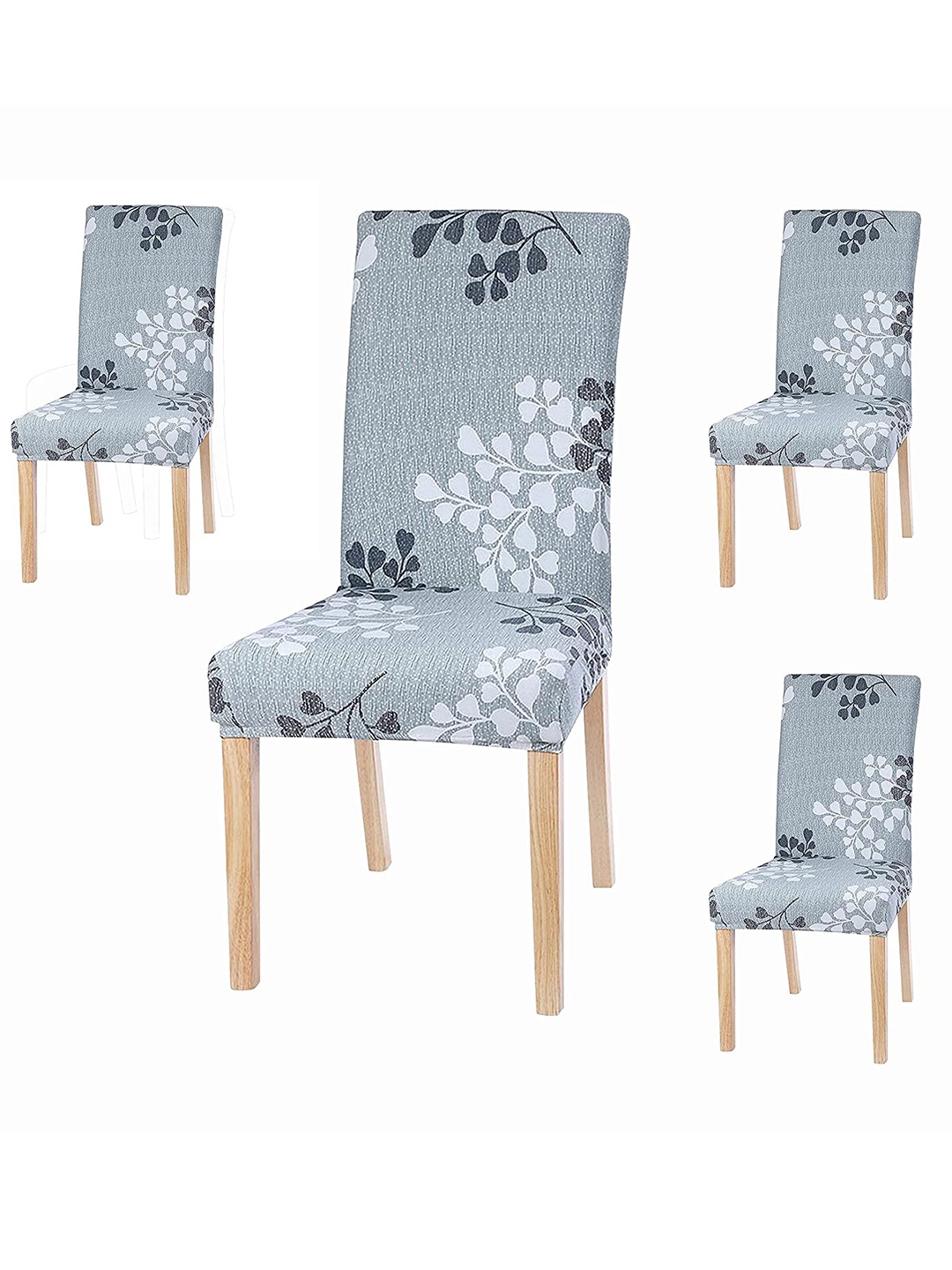 

HOUSE OF QUIRK Set Of 4 Grey & White Printed Removable Chair Covers