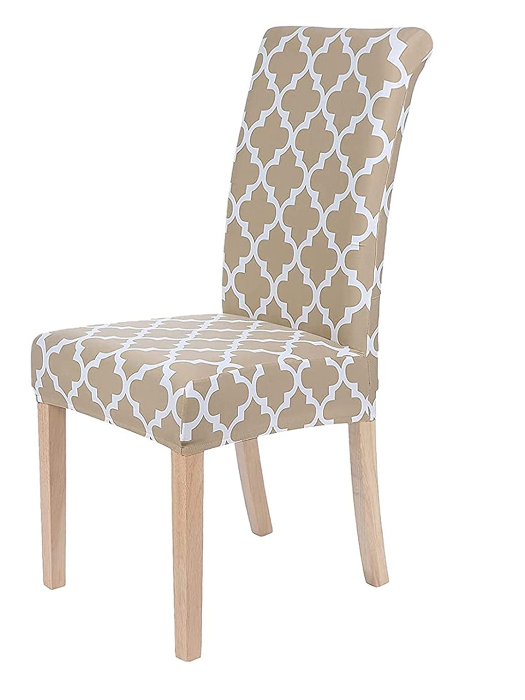 

HOUSE OF QUIRK Single Beige & White Printed Chair Cover