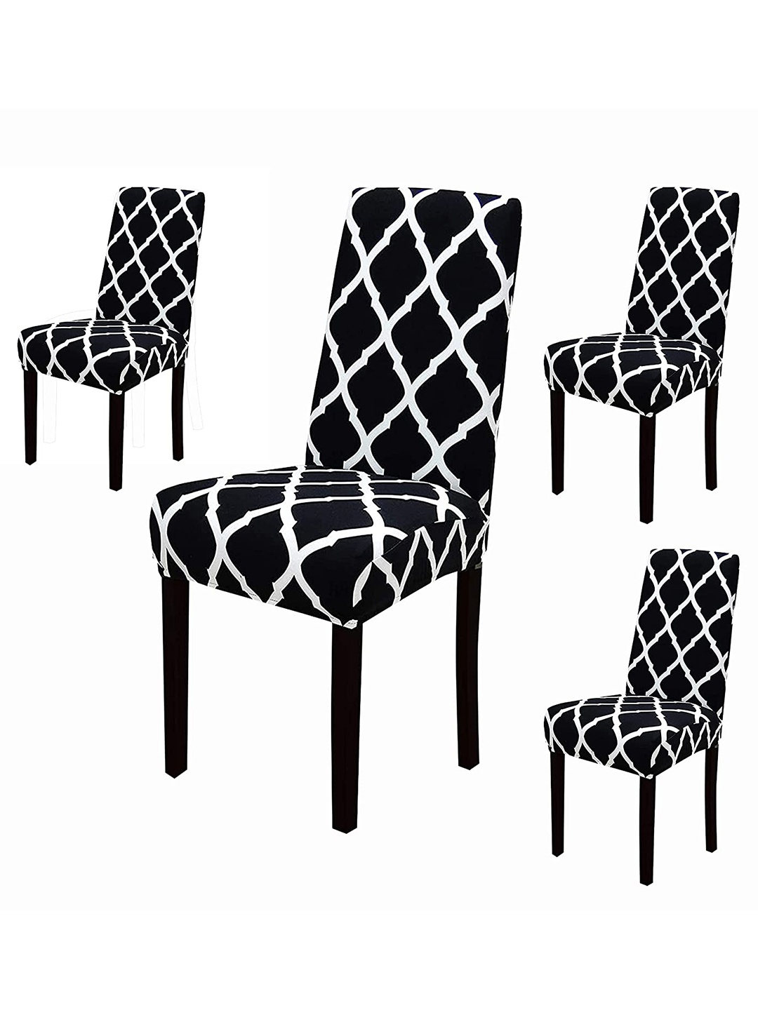 

HOUSE OF QUIRK Set Of 4 Black & White Printed Removable Chair Covers