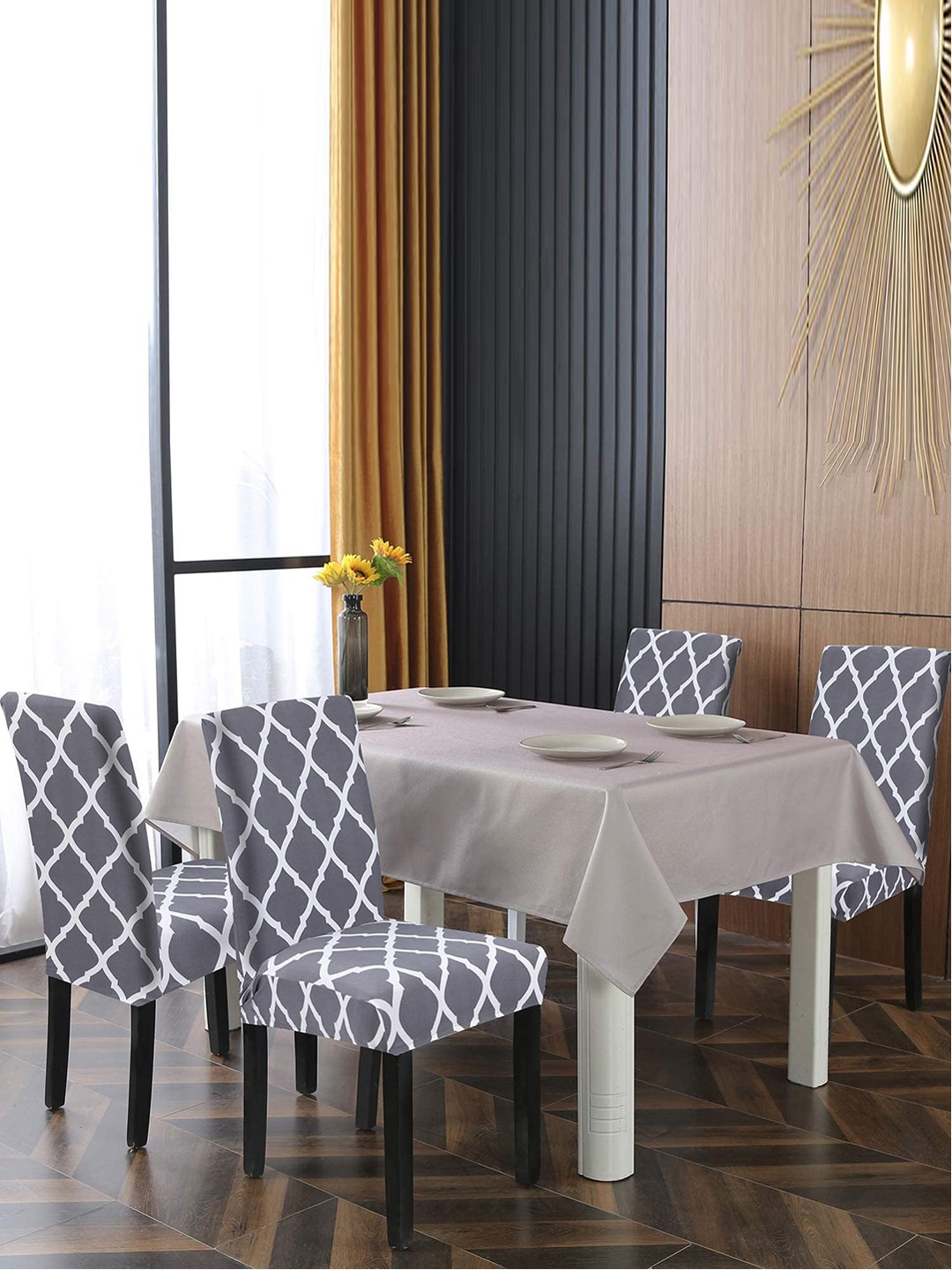 

HOUSE OF QUIRK Set Of 4 Grey & White Printed Chair Covers