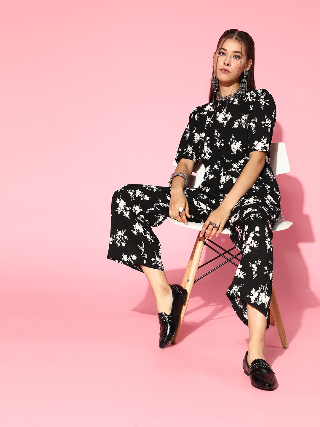 

AHIKA Women Stylish Black Printed Jumpsuit