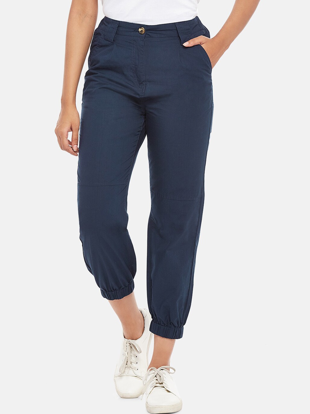 

People Women Navy Blue High-Rise Joggers Trousers