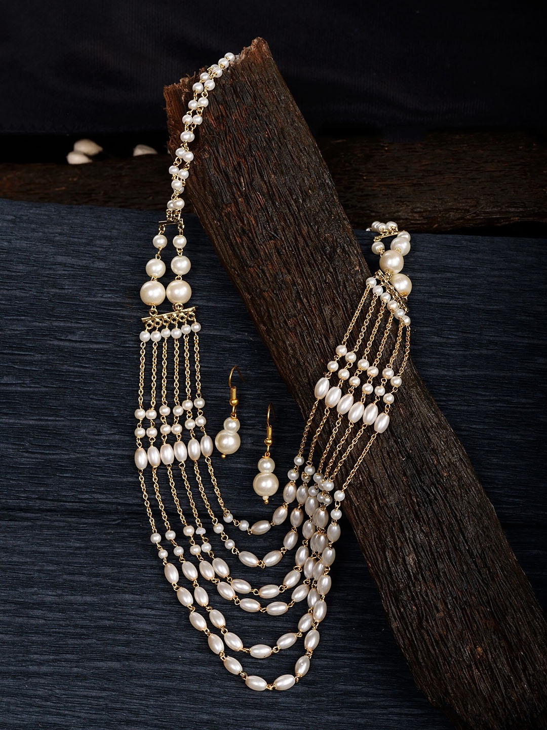 

Saraf RS Jewellery Gold-Plated & White Pearl Beaded Layered Jewellery Set