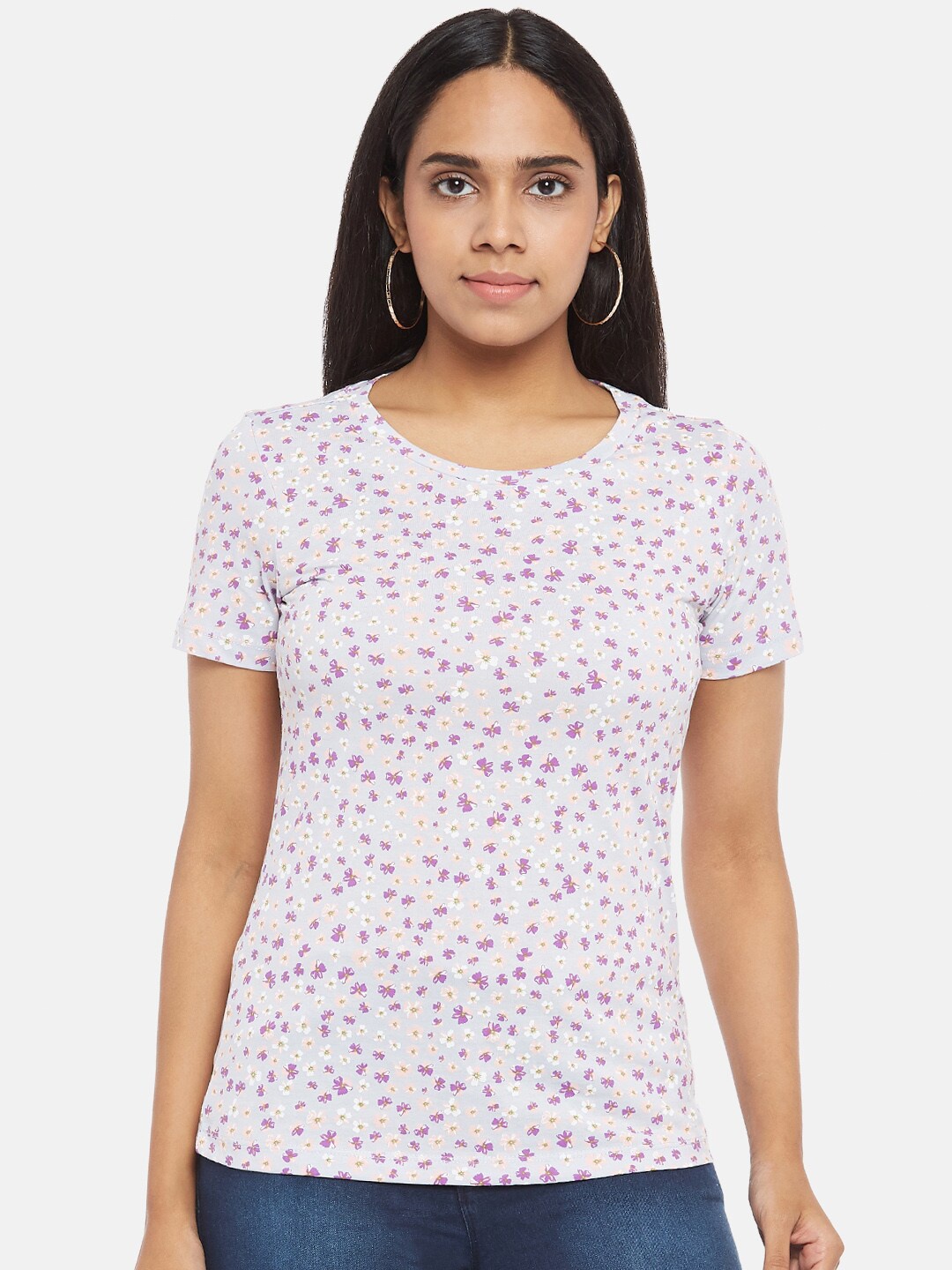 

Honey by Pantaloons Women Blue & Purple Floral Printed T-shirt