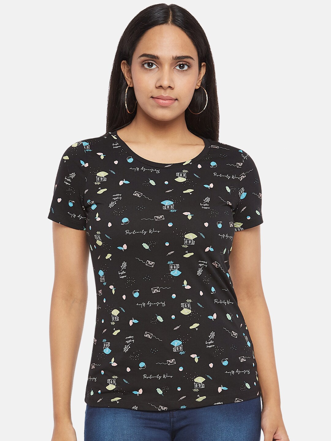 

Honey by Pantaloons Women Black Printed T-shirt
