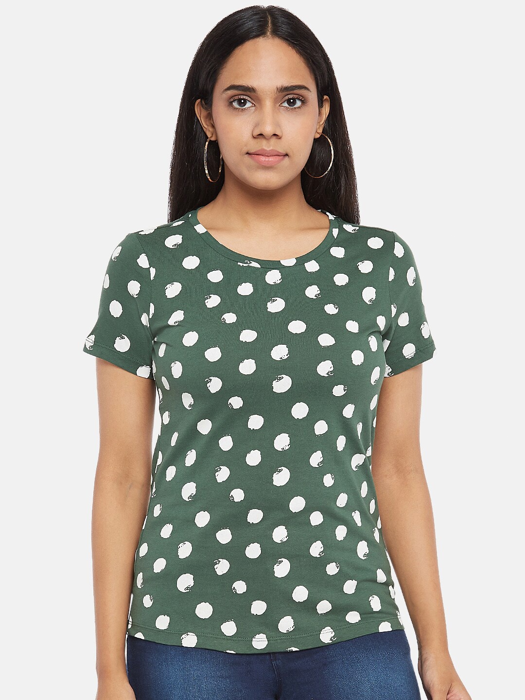 

Honey by Pantaloons Women Olive Green Printed T-shirt