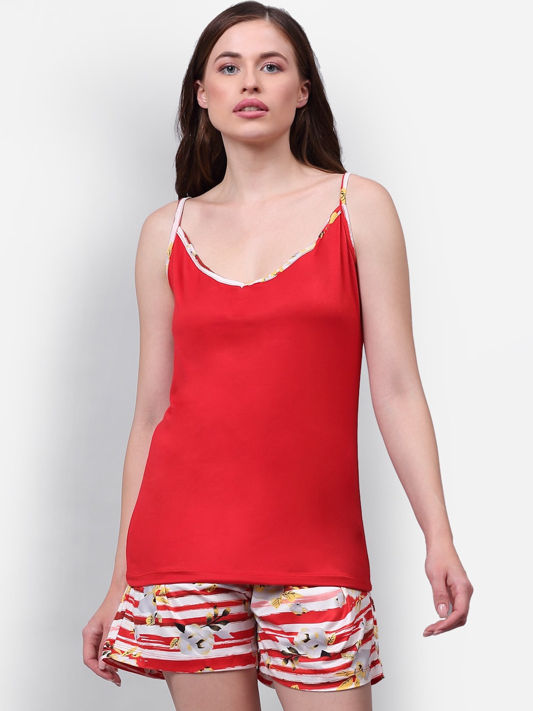 

NEUDIS Women Red & White 2 Pc Night Suit