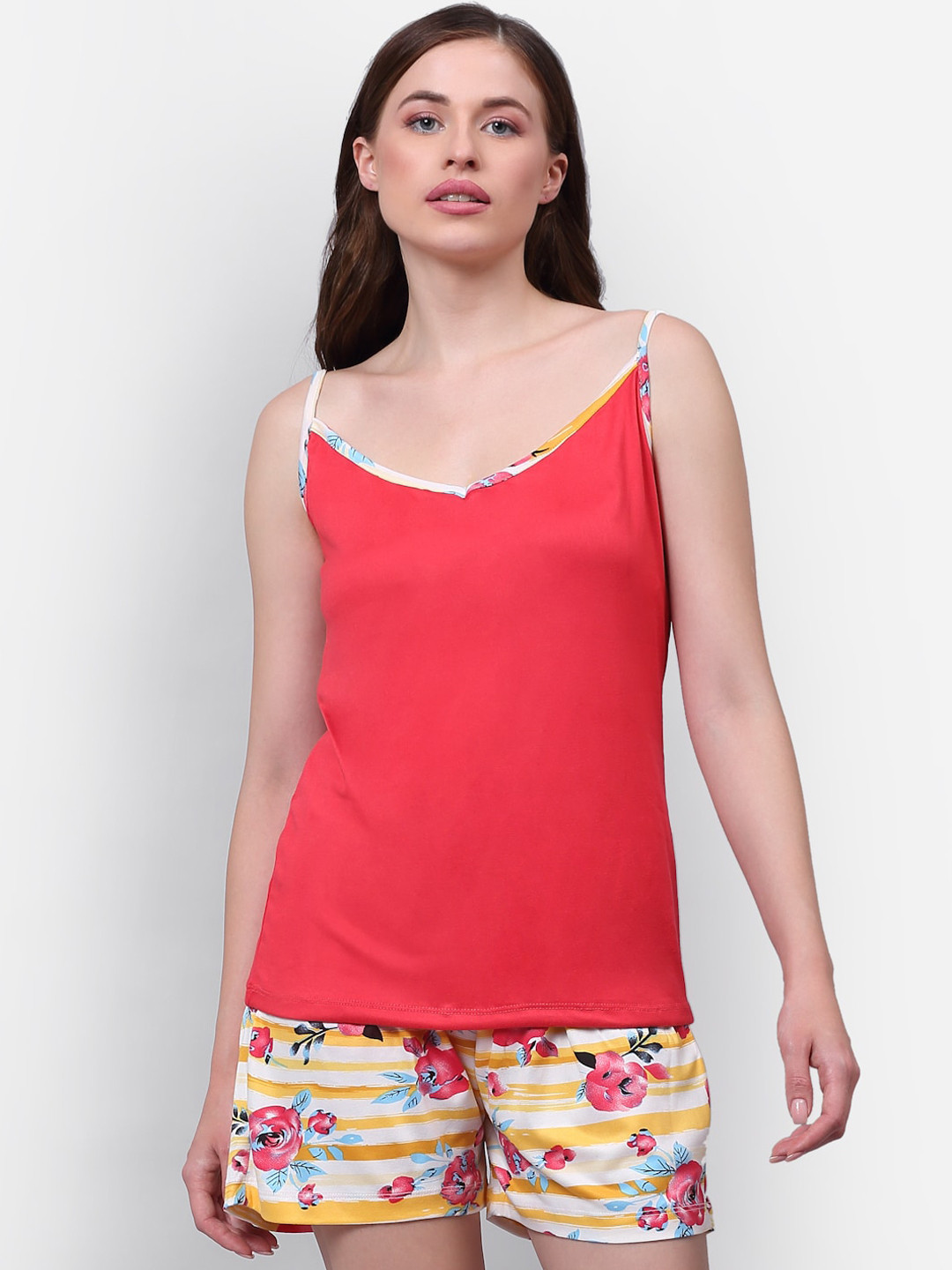 

NEUDIS Women Red & Yellow Night Suit