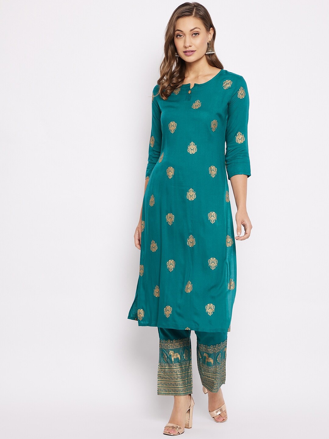 

Prakhya Women Green Ethnic Motifs Printed Regular Kurta with Trousers