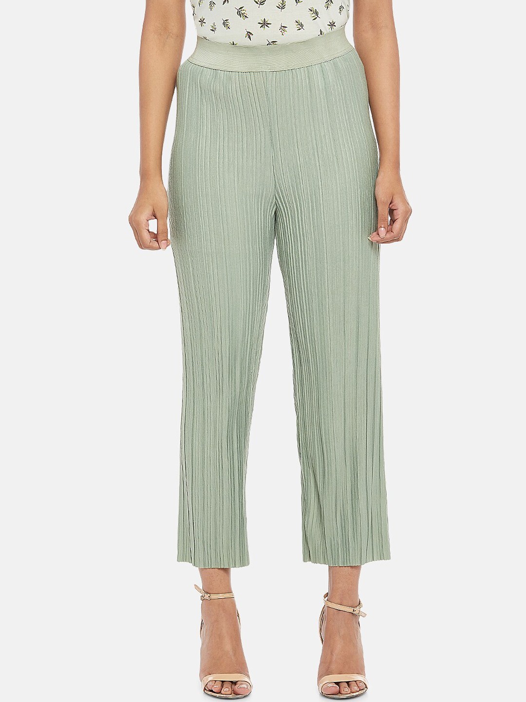 

Honey by Pantaloons Women Green Cotton Blend Trousers