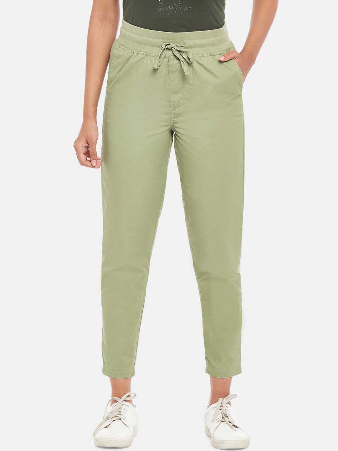 

Honey by Pantaloons Women Olive Green Cigerette Trousers