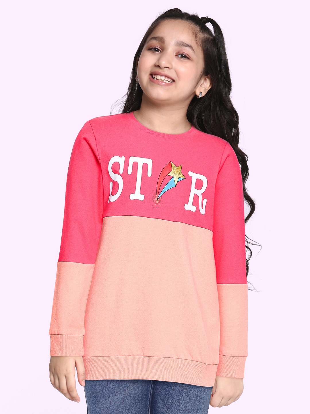 

HERE&NOW Girls Peach-Coloured Printed Sweatshirt