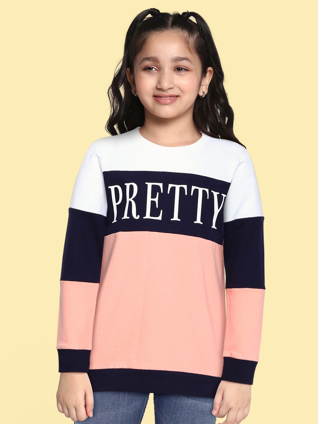 

HERE&NOW Girls Peach-Coloured Colourblocked Sweatshirt