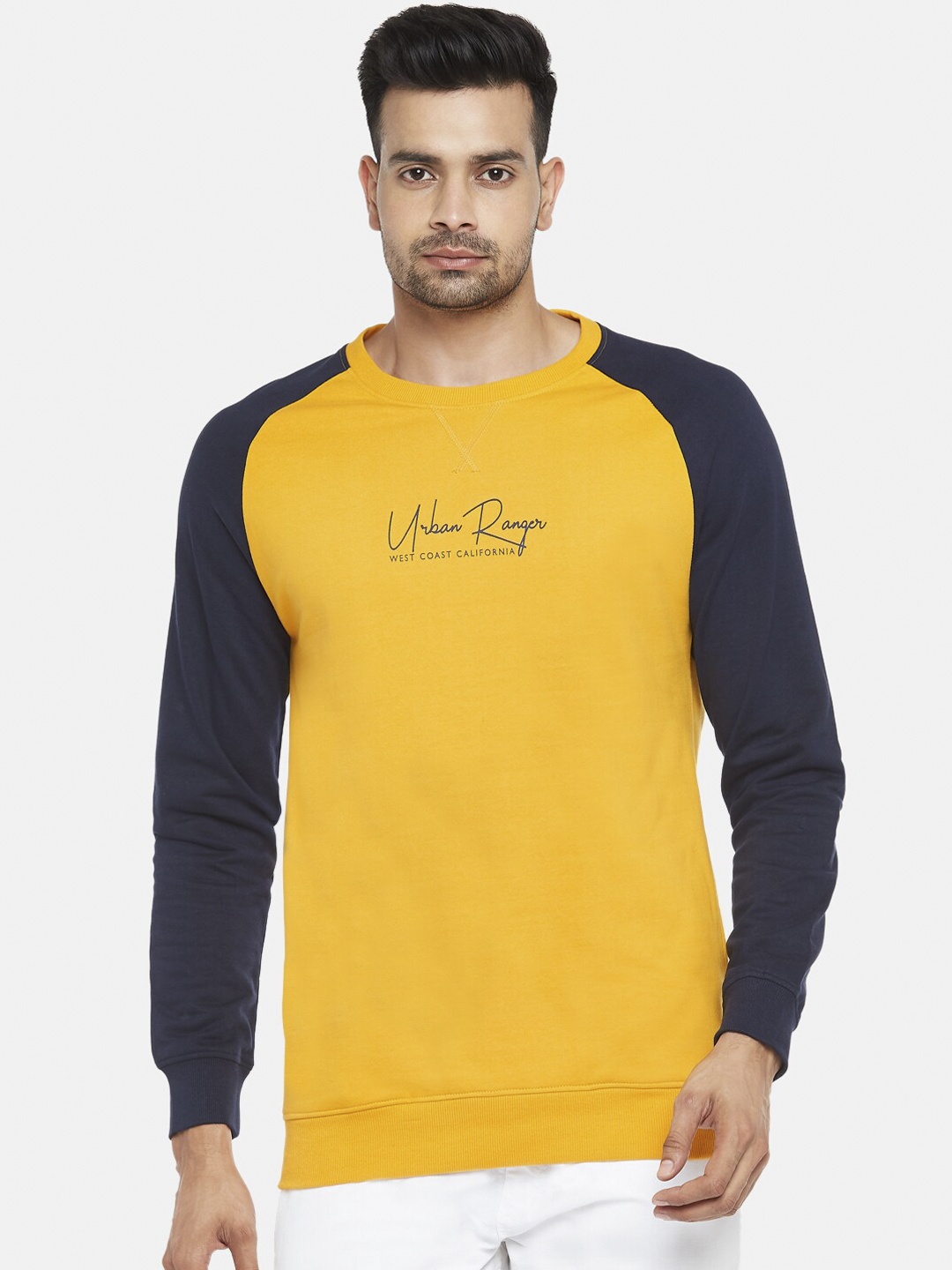 

Urban Ranger by pantaloons Men Yellow Colourblocked Sweatshirt