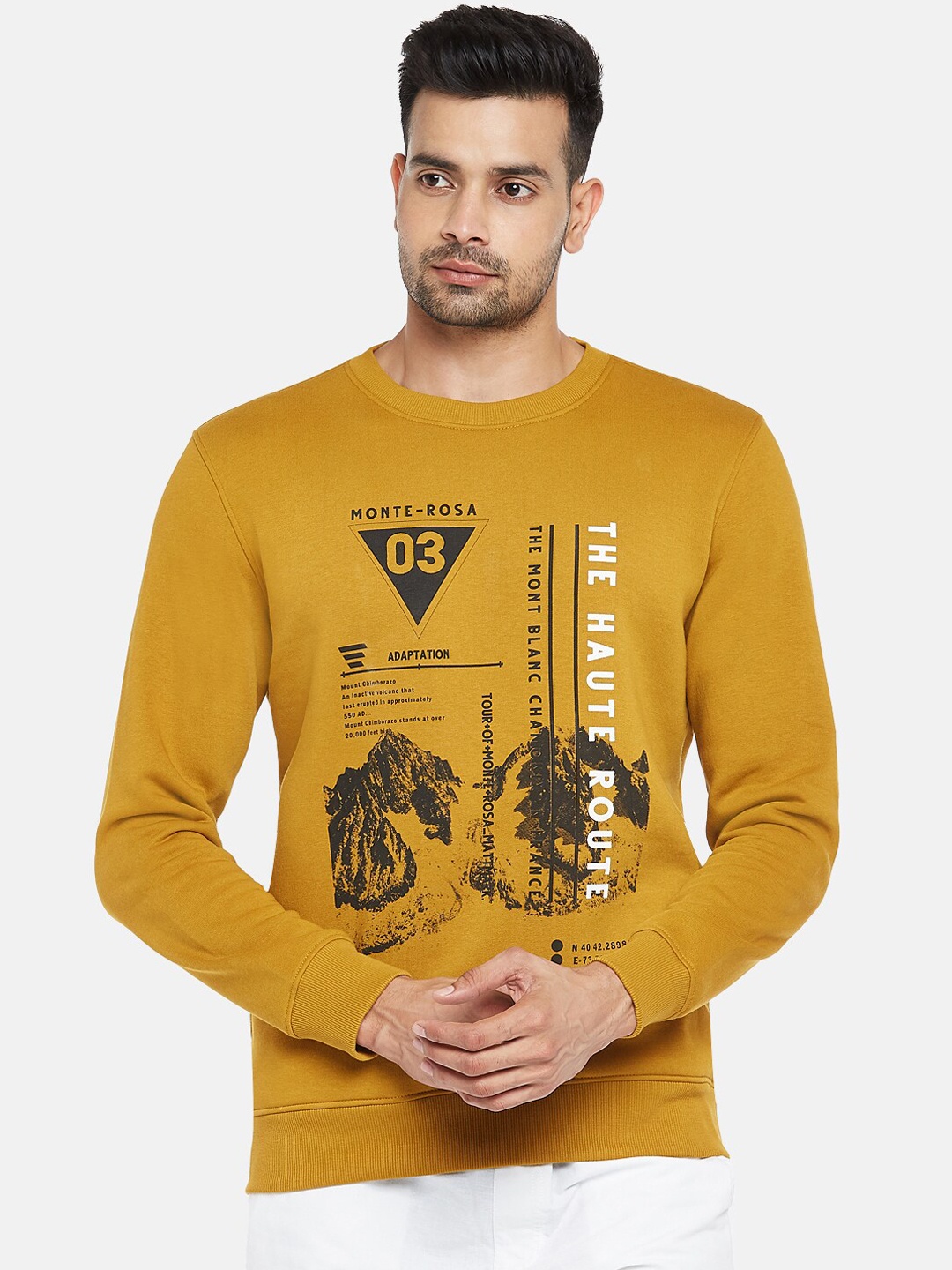 

Urban Ranger by pantaloons Men Mustard Yellow Printed Sweatshirt