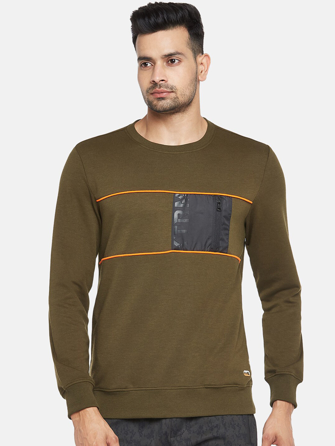 

Ajile by Pantaloons Men Olive Green Striped Sweatshirt