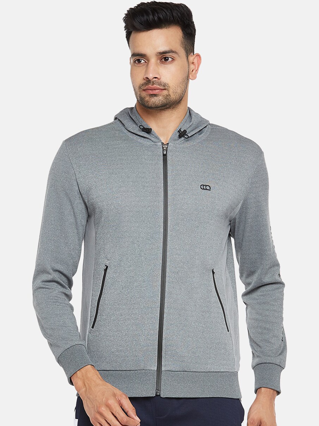 

Ajile by Pantaloons Men Grey Solid Hooded Front Open Sweatshirt