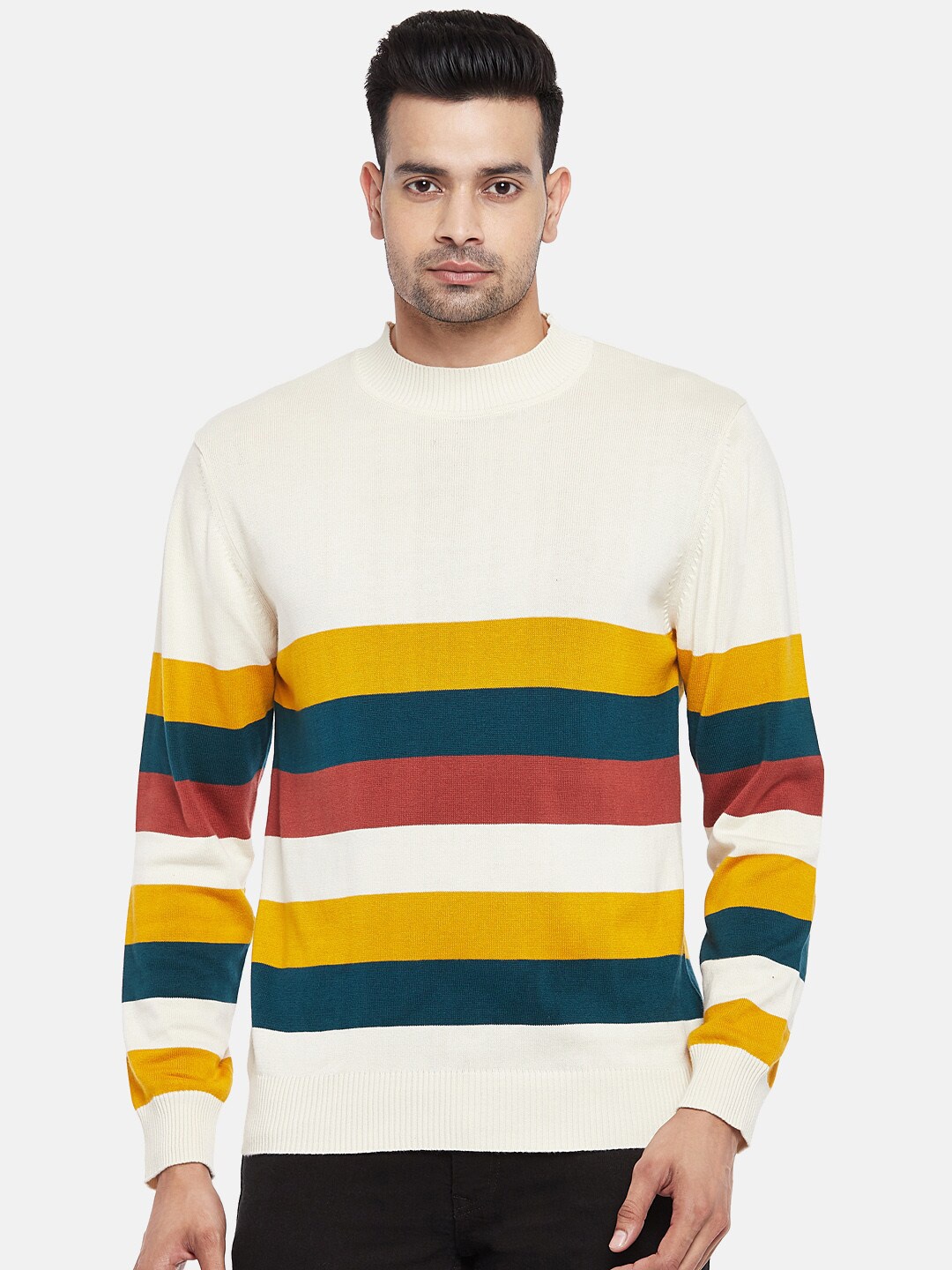 

BYFORD by Pantaloons Men Off White Striped Pullover sweater