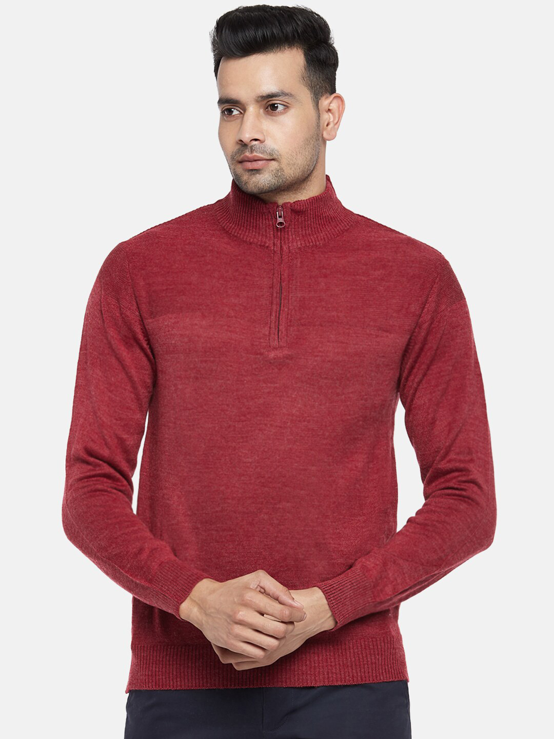 

BYFORD by Pantaloons Men Red Ribbed Acrylic Pullover