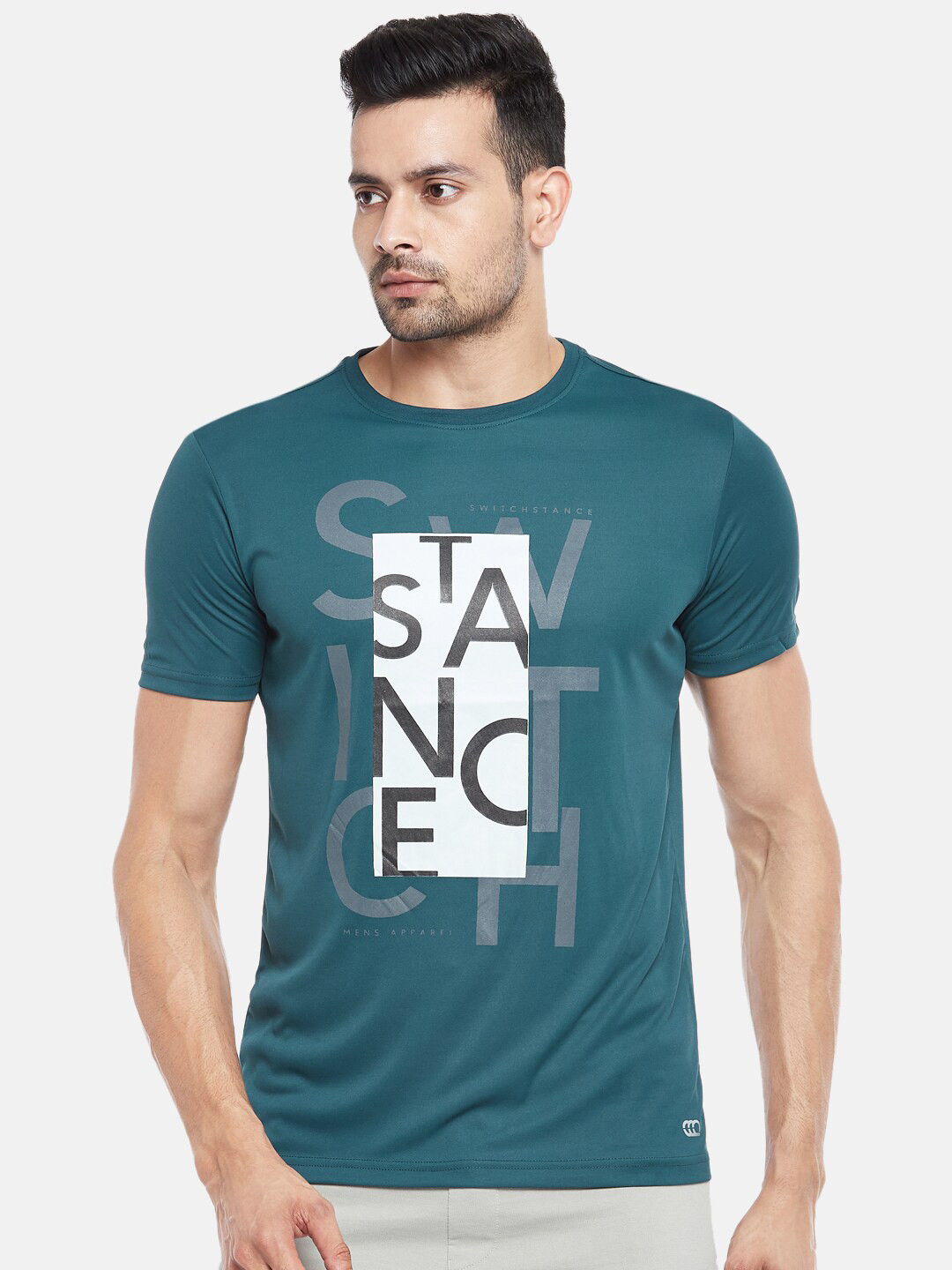 

Ajile by Pantaloons Men Teal Printed Raw Edge Slim Fit T-shirt