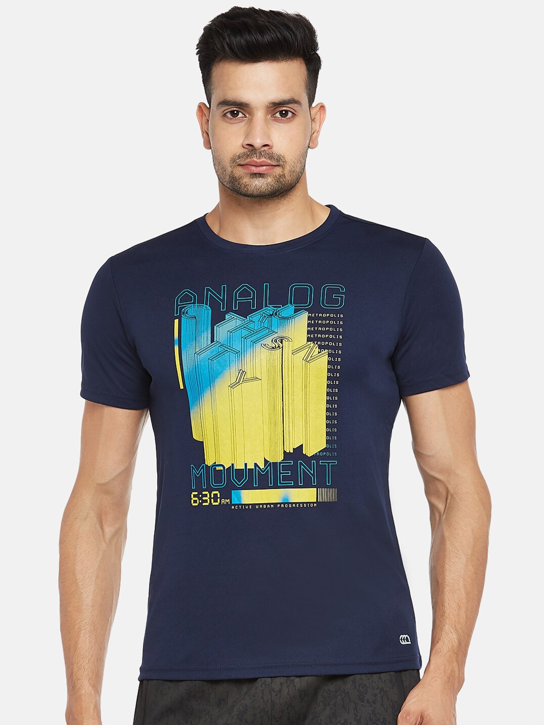 

Ajile by Pantaloons Men Navy Blue Printed Slim Fit T-shirt