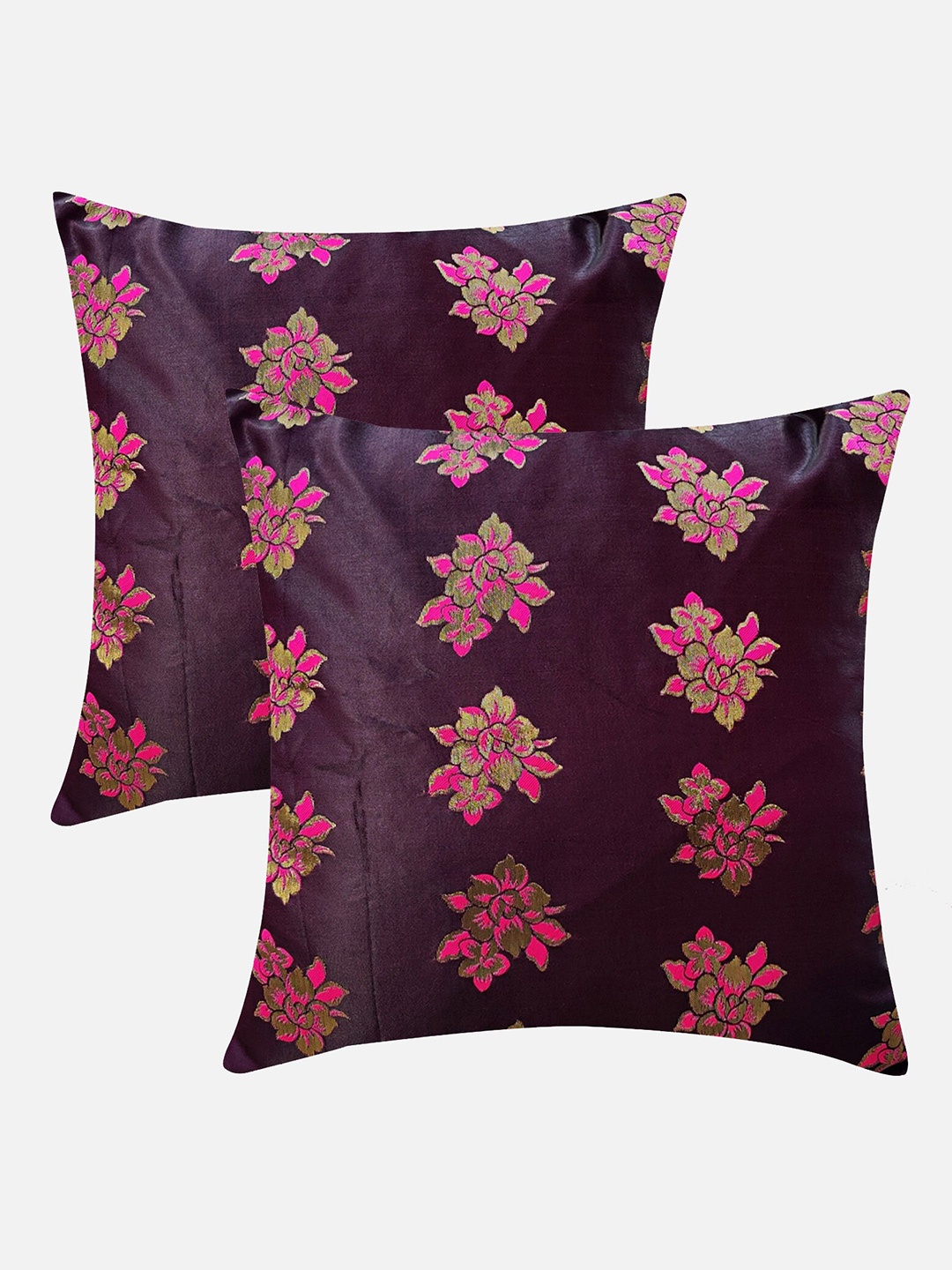 

Molcha Violet & Pink Set of 2 Embroidered Square Cushion Covers