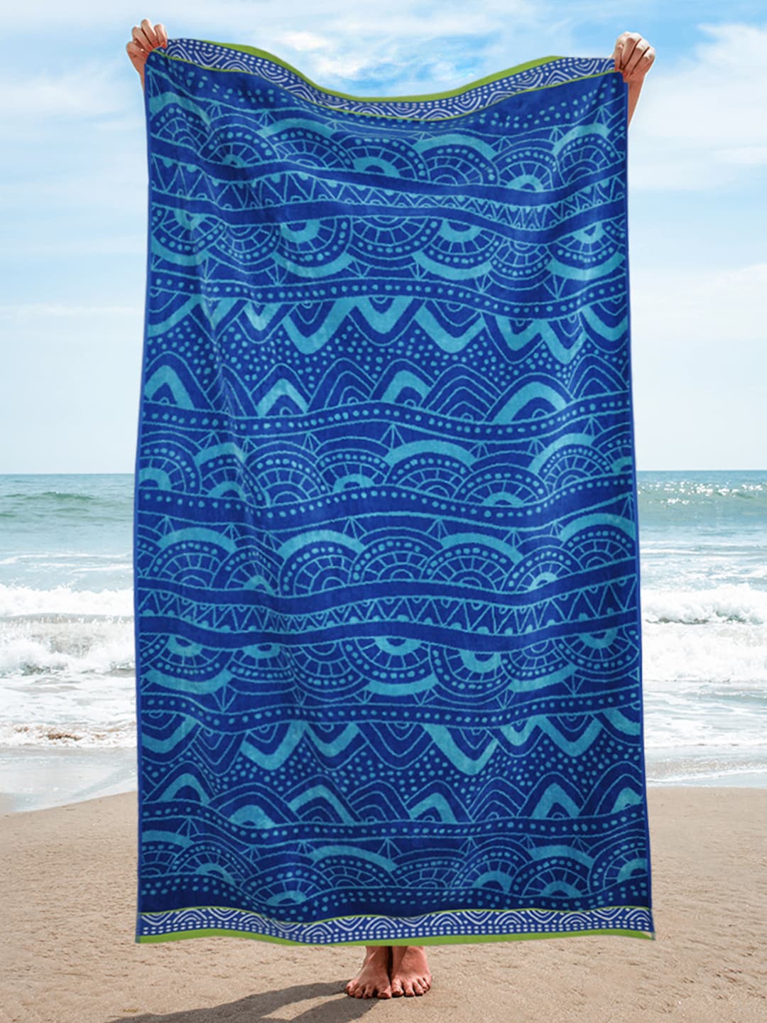 

MYTRIDENT Blue Printed Pure Cotton Beach Towel