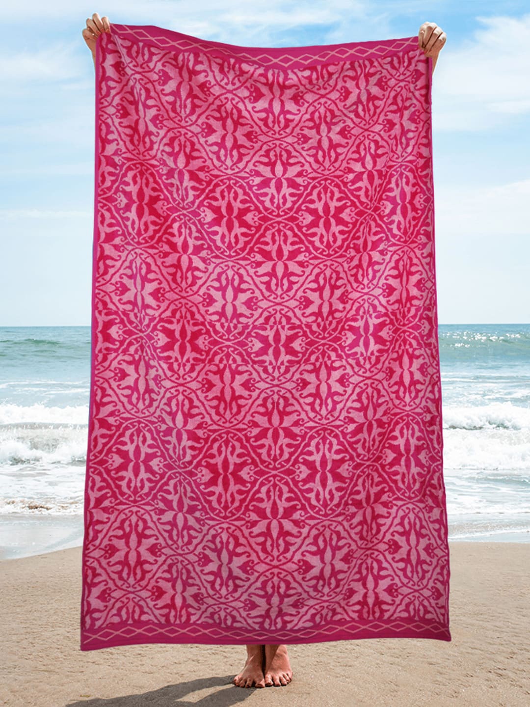 

MYTRIDENT Pink Printed Pure Cotton Beach Towel