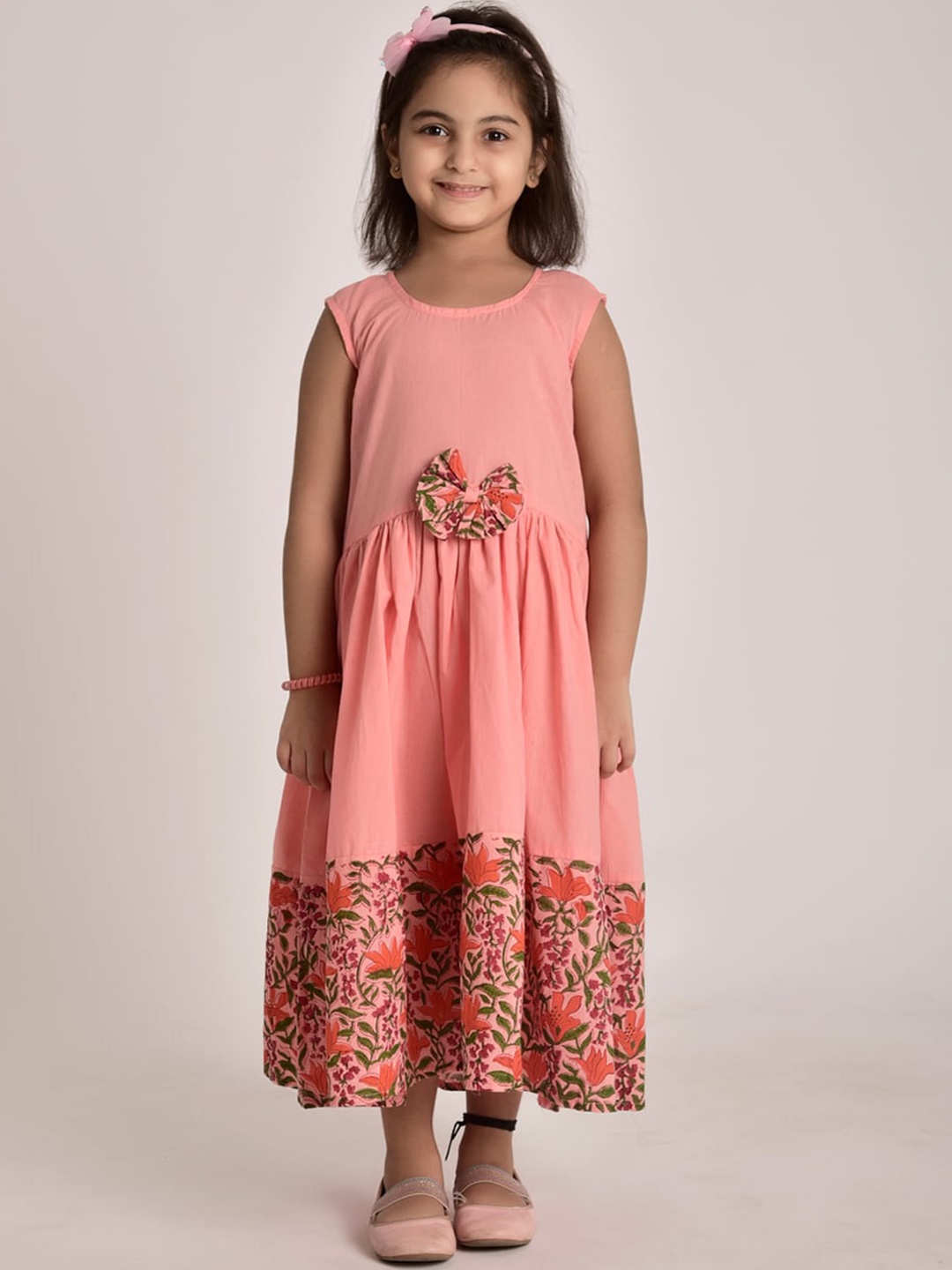 

CUTE LEMONS Girls Peach-Coloured Floral Maxi Dress