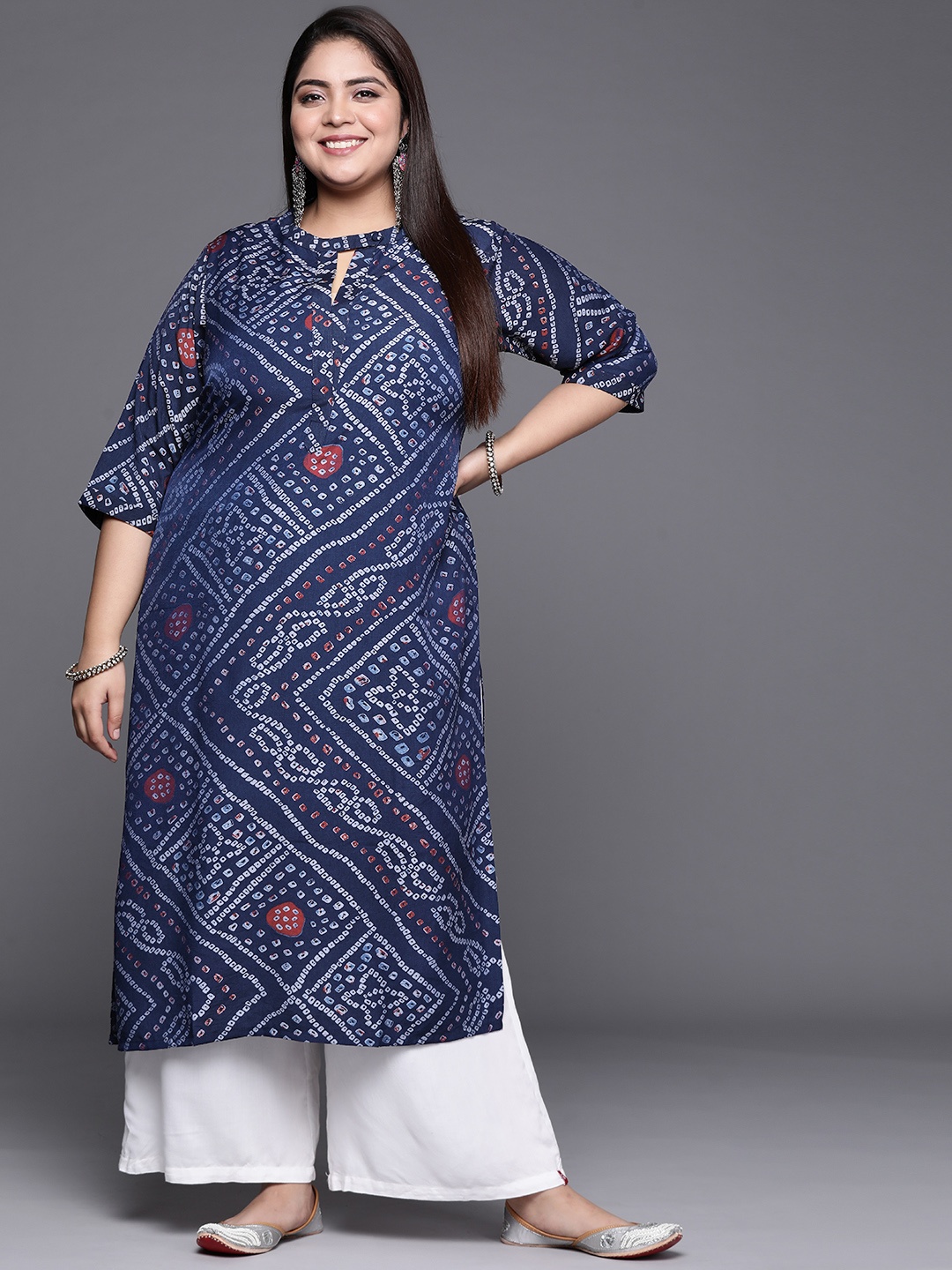 

EXTRA LOVE BY LIBAS Women Plus Size Blue Bandhani Printed Kurta