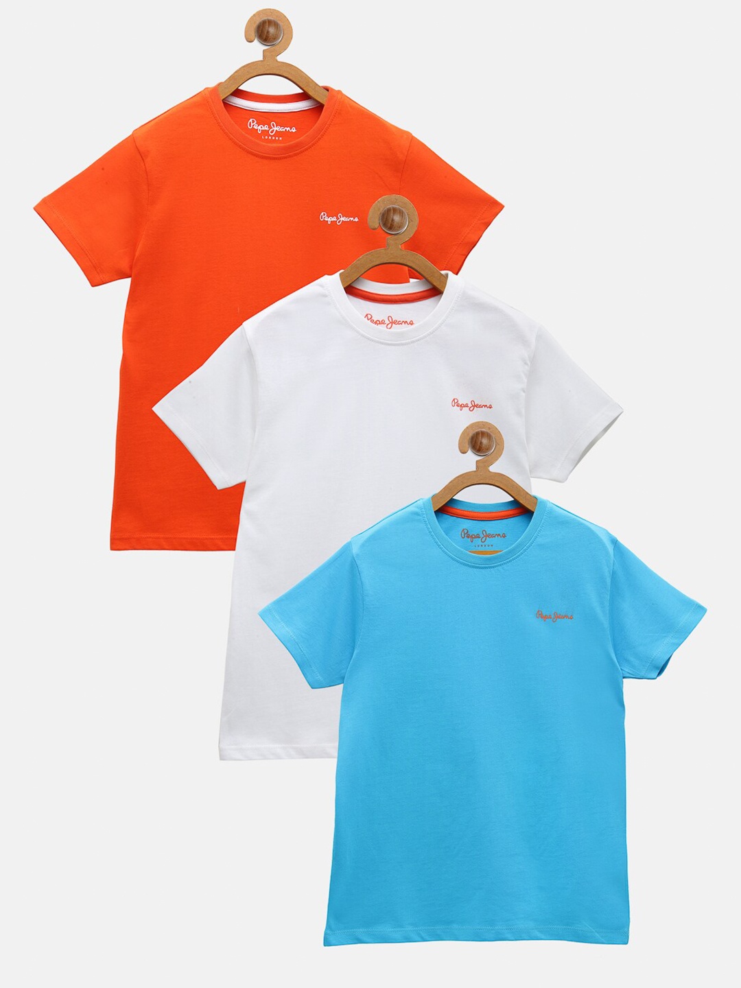 

Pepe Jeans Boys Pack Of 3 Orange & White Pure Cotton T-shirt