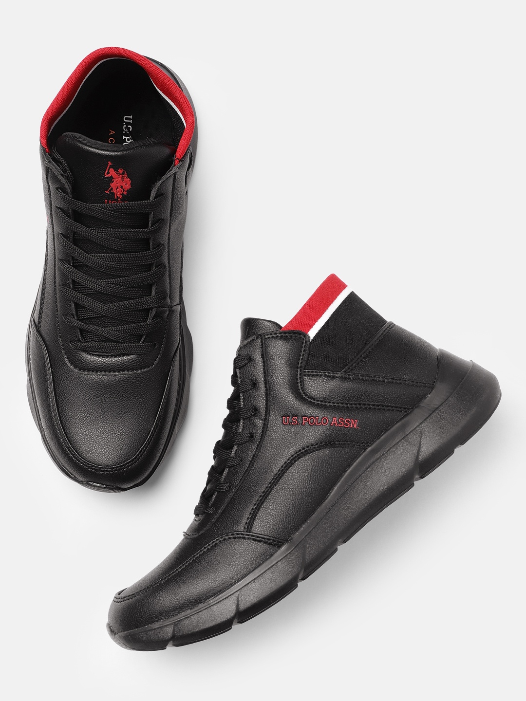 

U. S. Polo Assn. Men Black Solid Mid-Top Sneakers