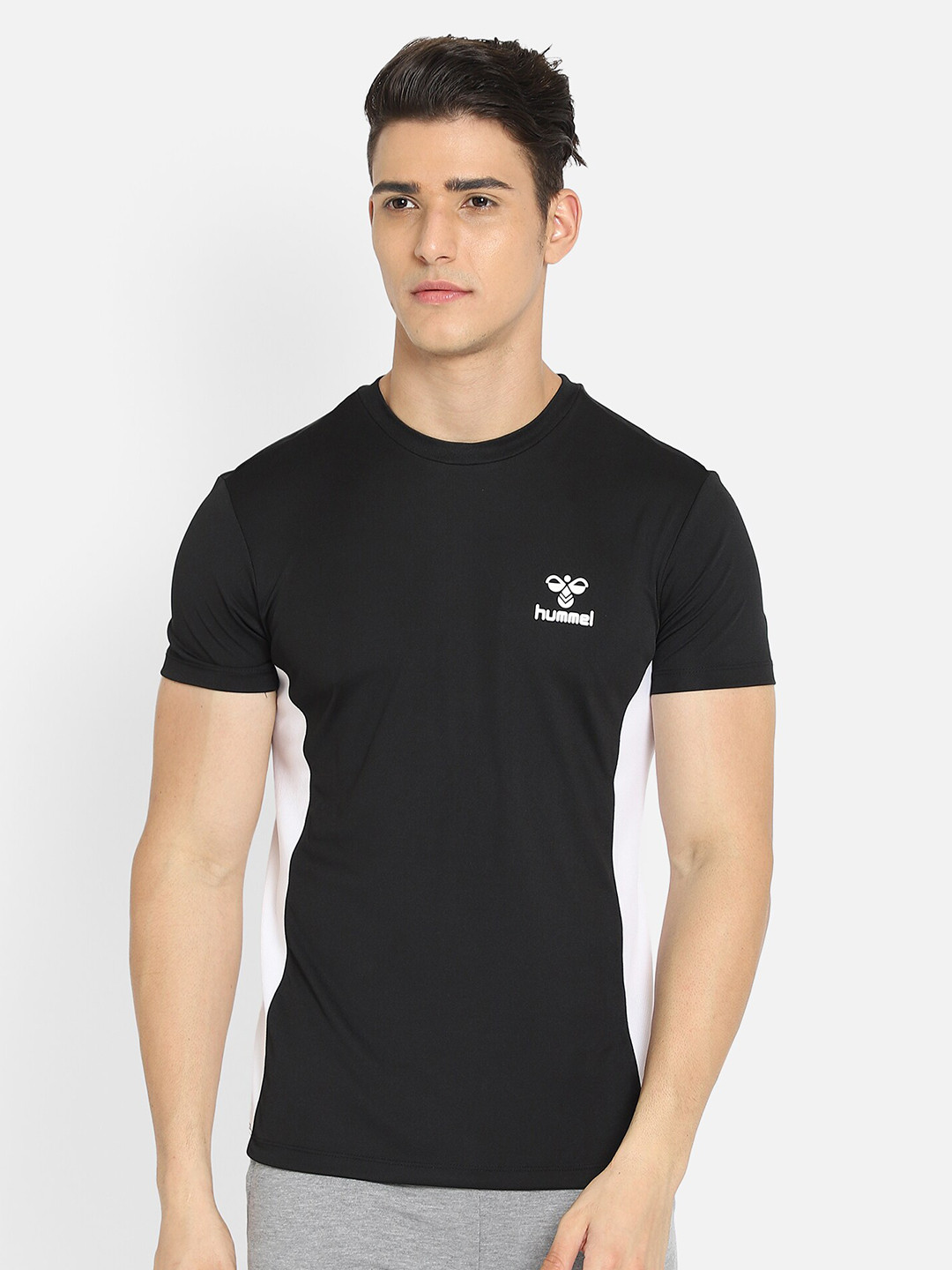 

hummel Men Black & White Brand Logo Colourblocked Polo Collar T-Shirt