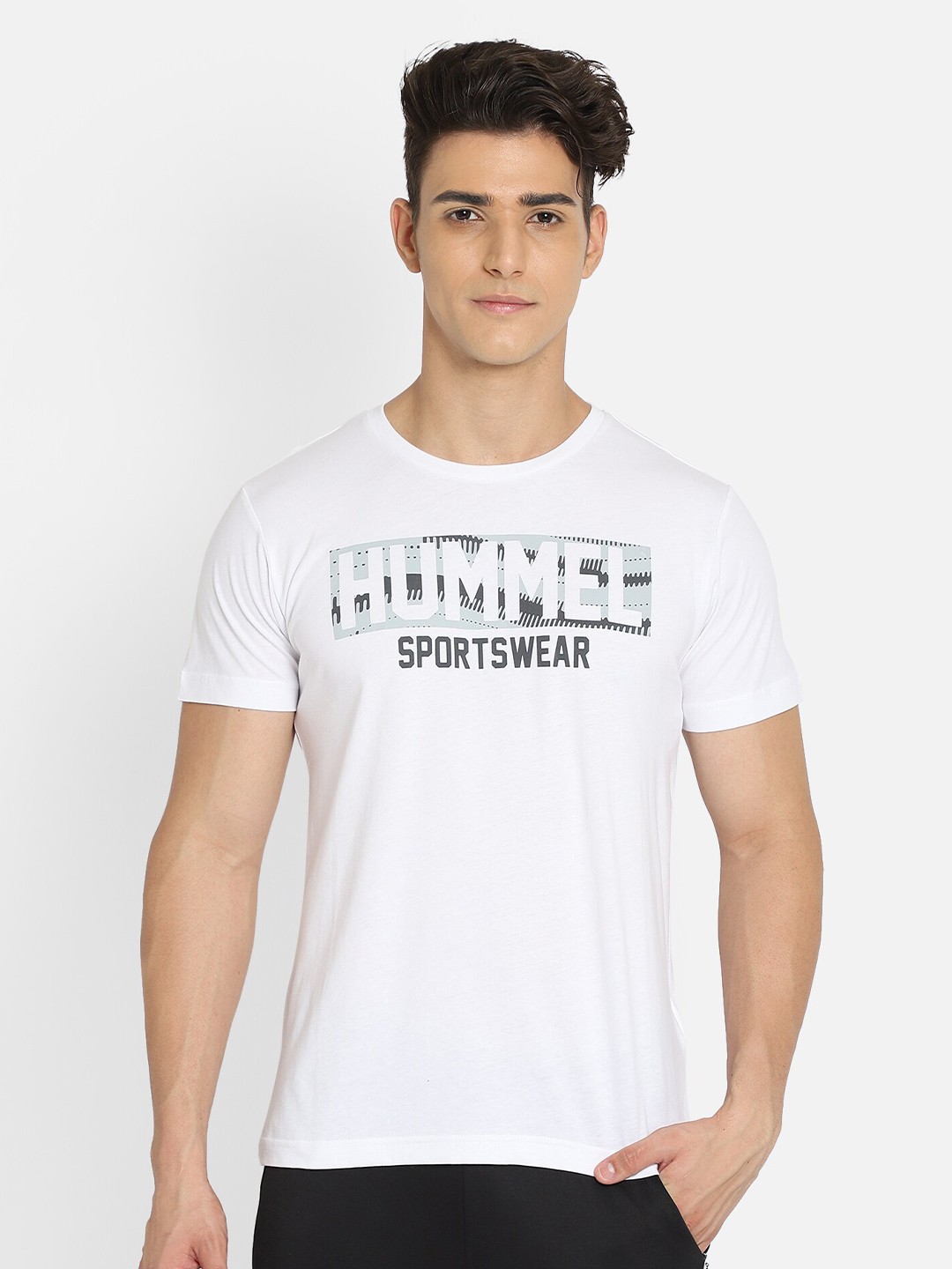 

hummel Men White & Grey Typography Printed Pure Cotton T-shirt