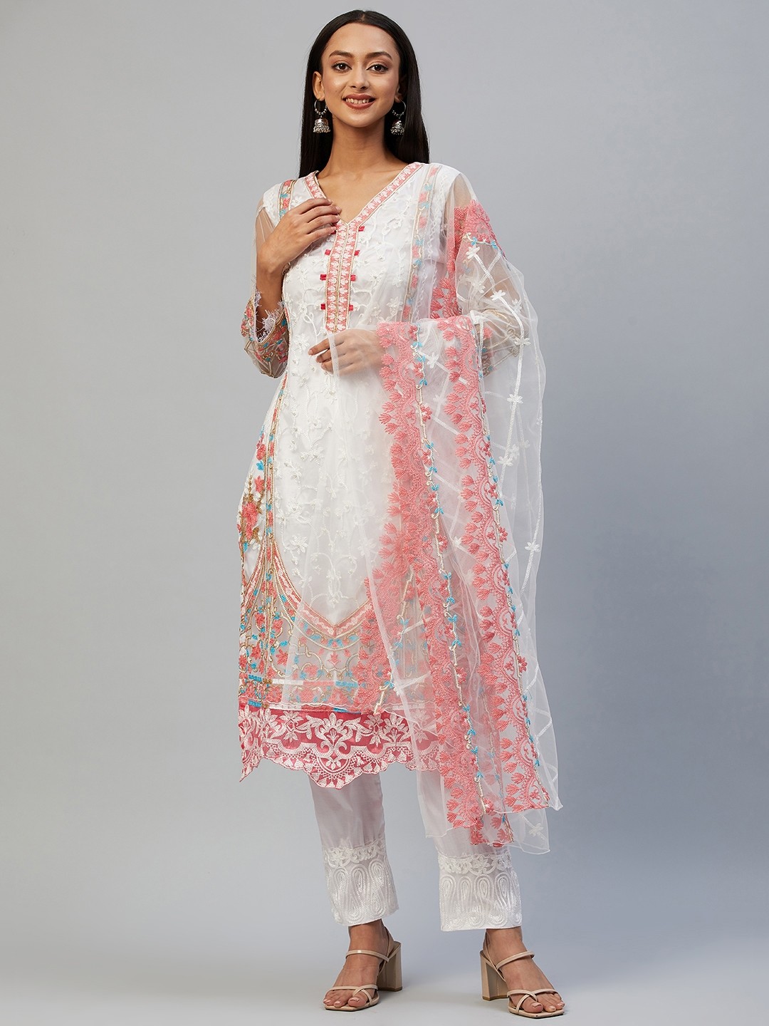 

Readiprint Fashions White Embroidered Unstitched Dress Material