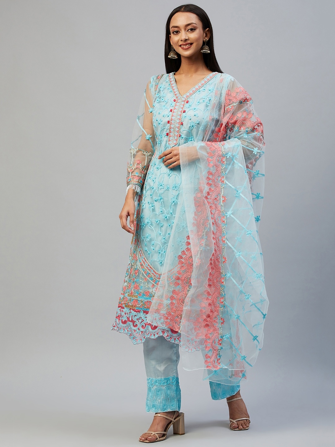 

Readiprint Fashions Blue & Pink Embroidered Unstitched Dress Material