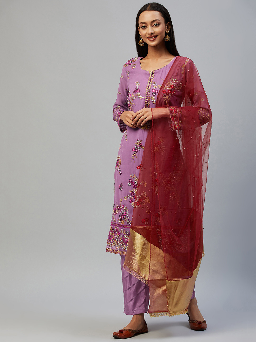 

Readiprint Fashions Purple & Maroon Embroidered Unstitched Dress Material